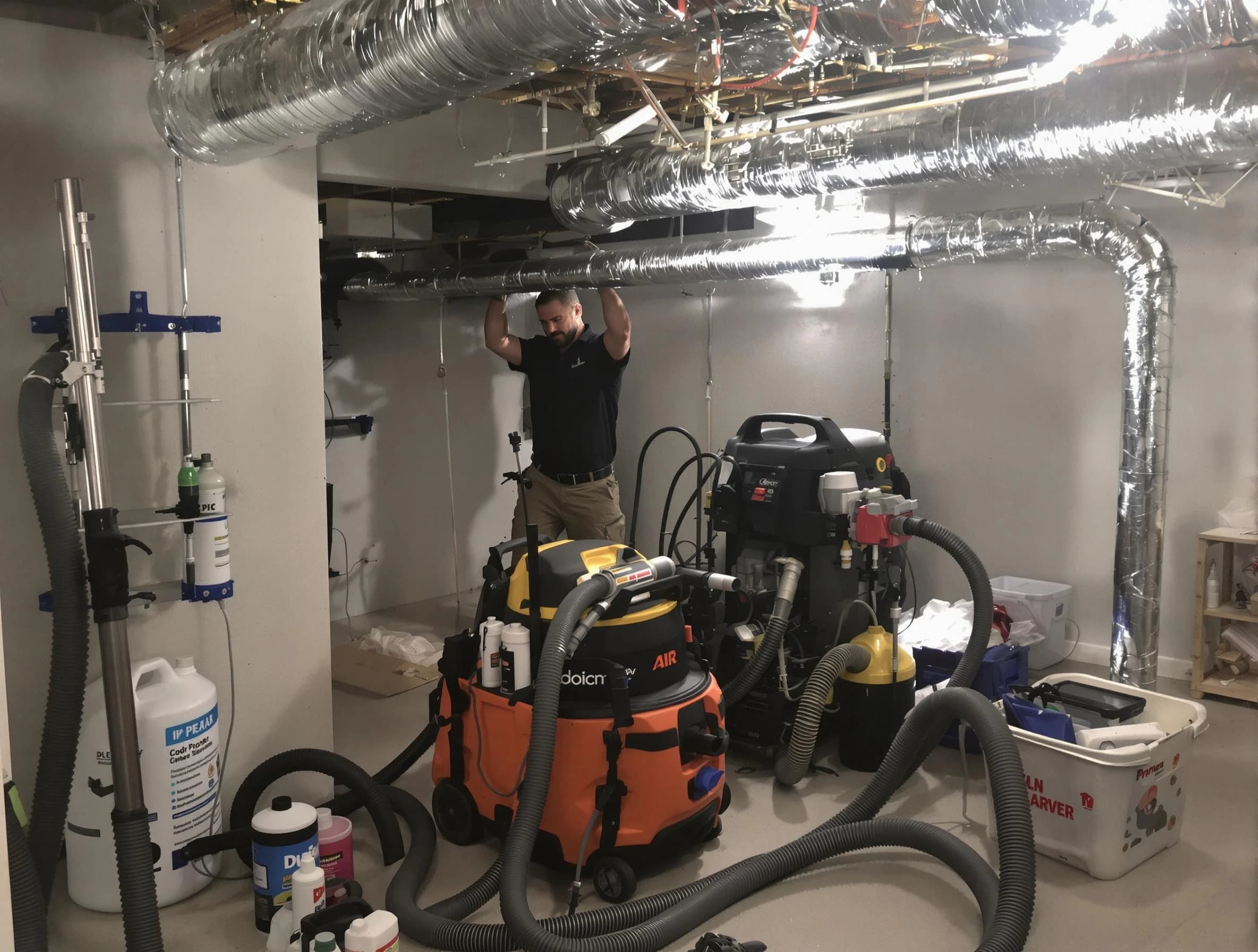 Birmingham Air Duct Cleaning specialist performing professional mold removal from air ducts using safety equipment in Birmingham