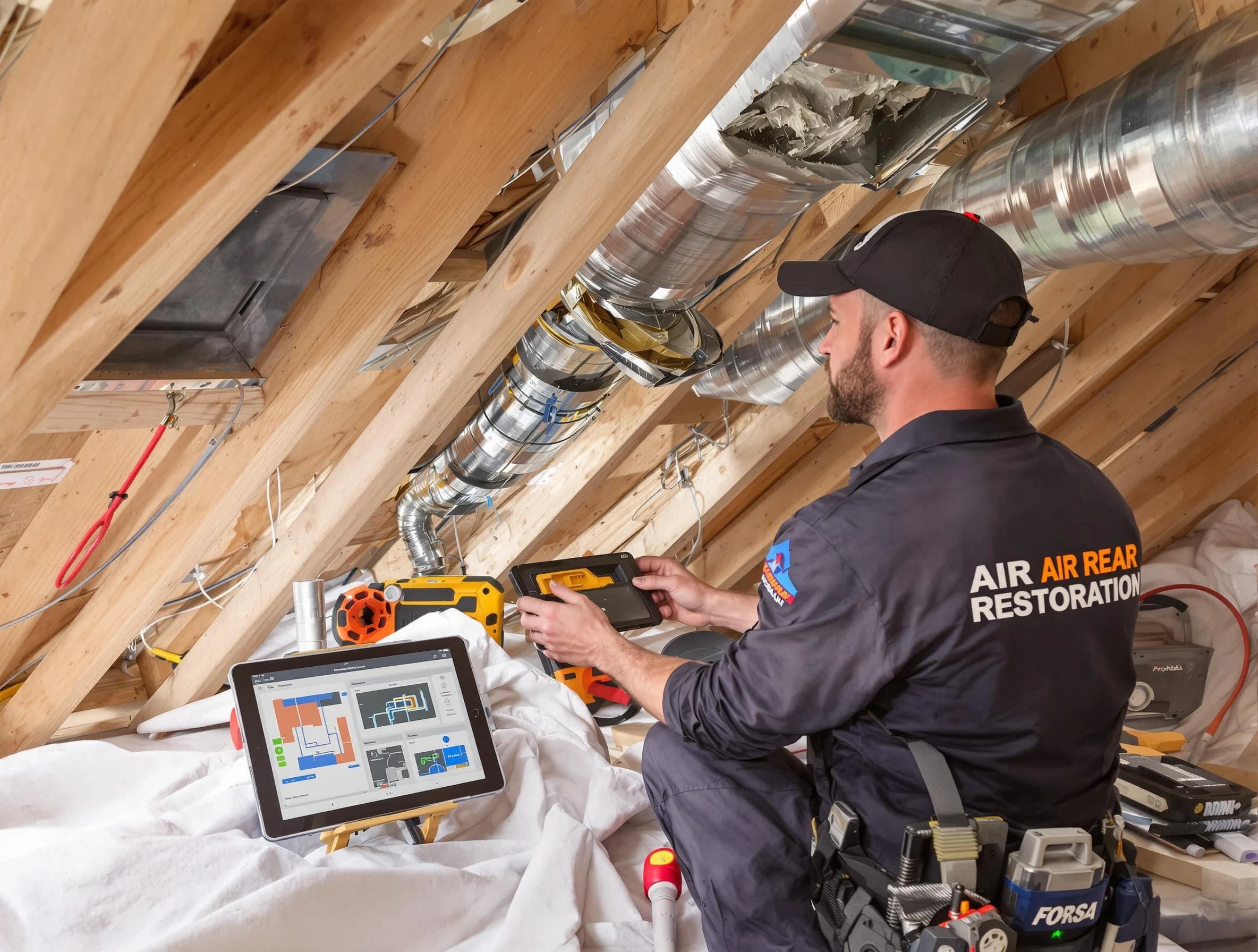 Birmingham Air Duct Cleaning technician performing precise duct repair work in Birmingham