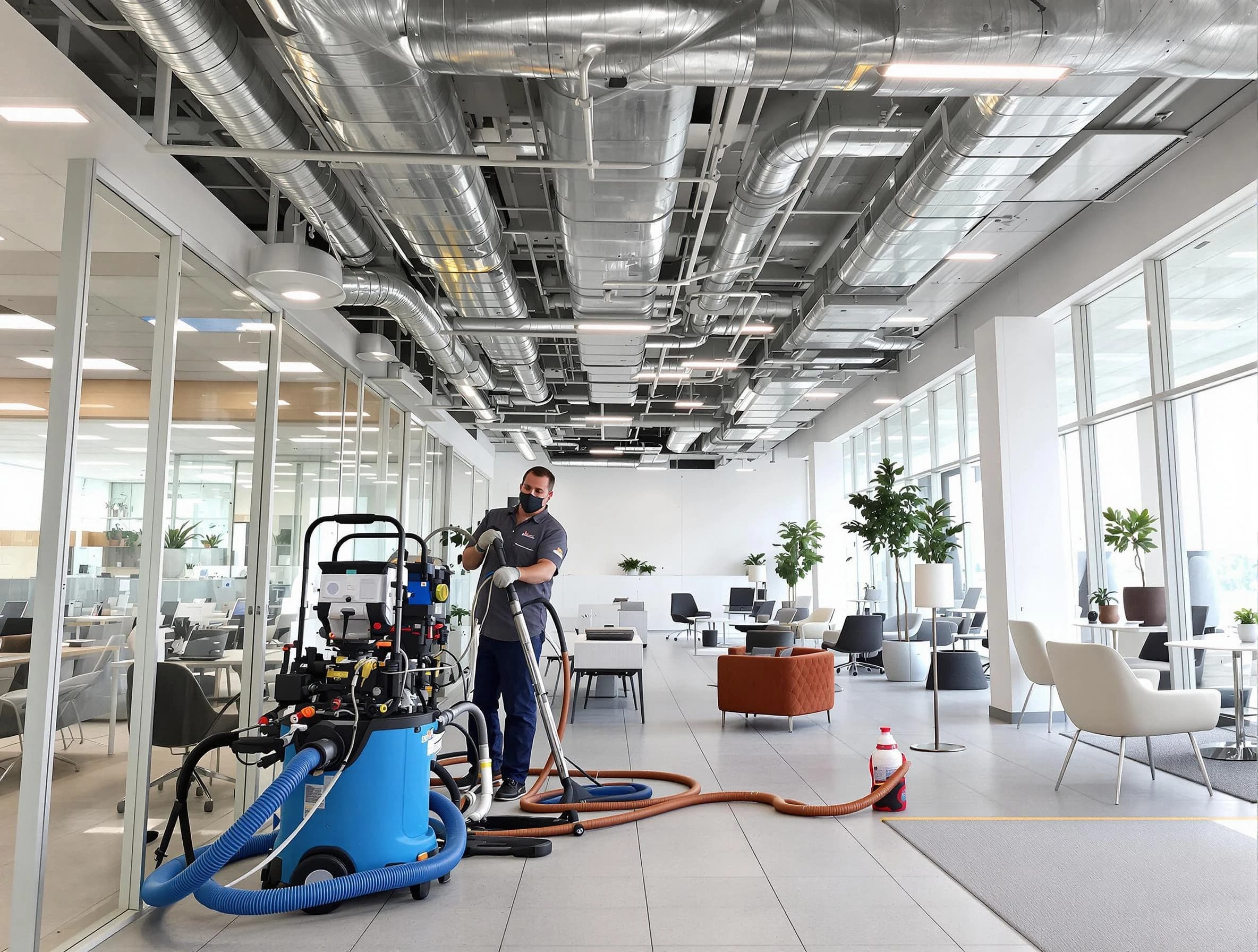 Birmingham Air Duct Cleaning team conducting comprehensive commercial duct cleaning at a business location in Birmingham