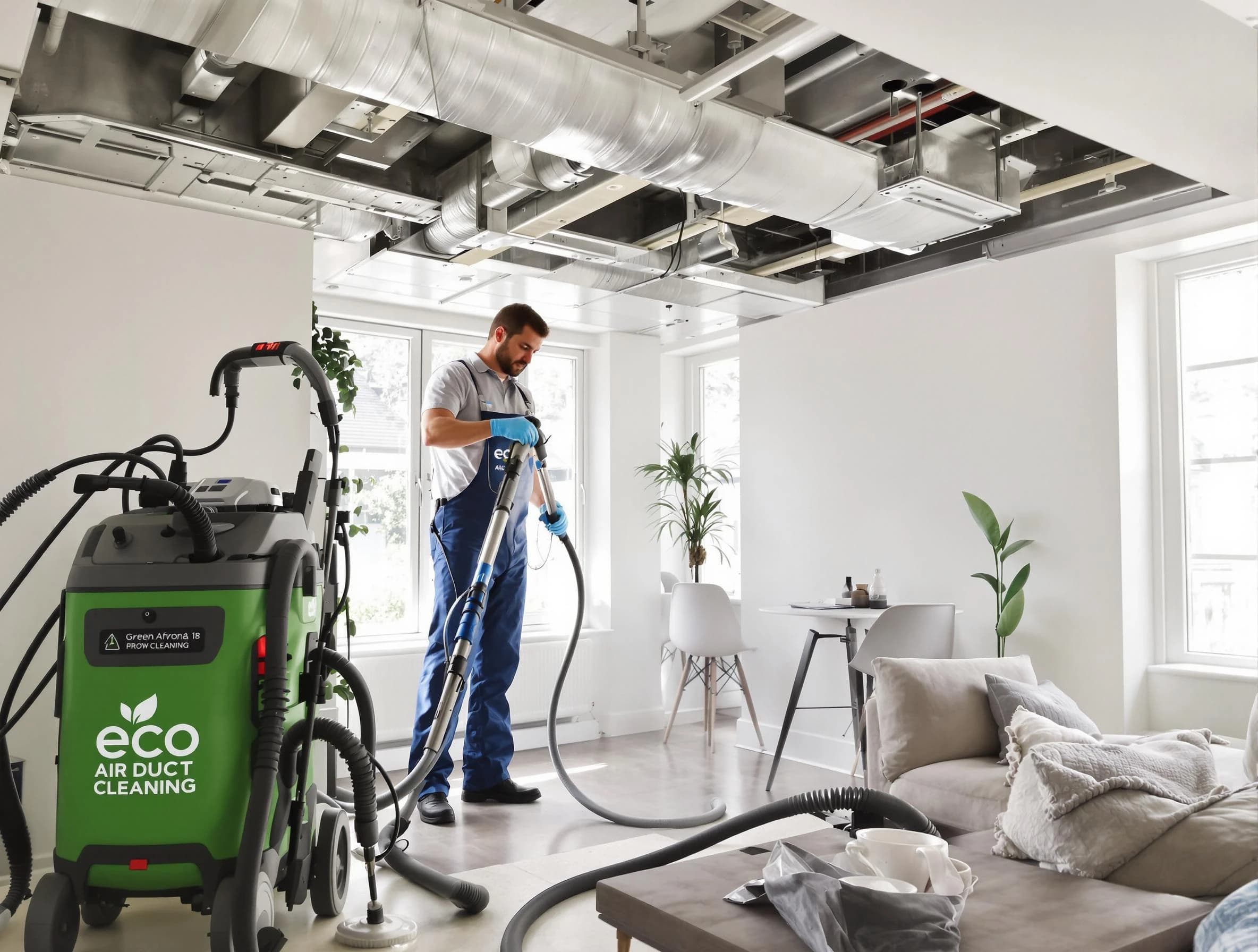 Birmingham Air Duct Cleaning technician performing eco-friendly duct cleaning using sustainable methods in Birmingham