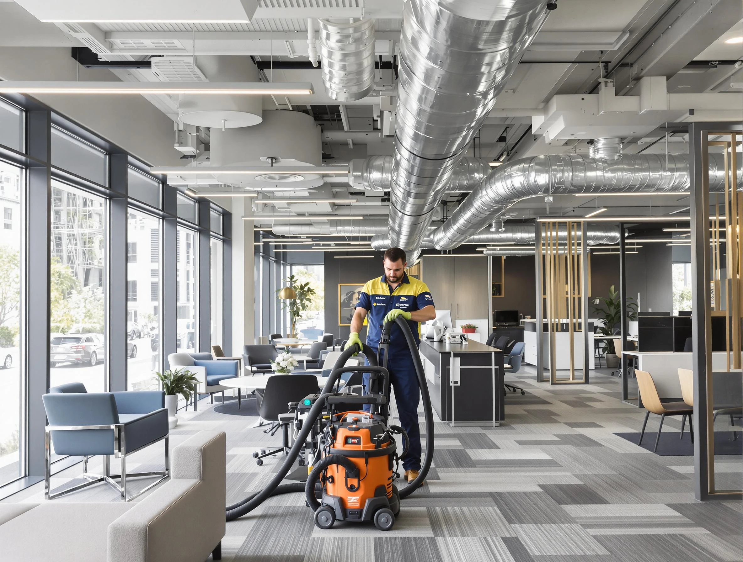 Birmingham Air Duct Cleaning team performing thorough commercial duct cleaning at a Birmingham business center